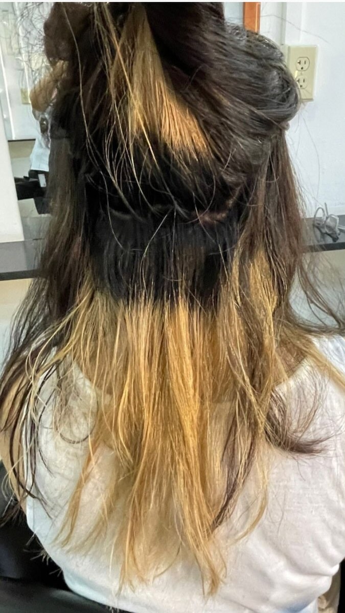 Antes: corrección de color de una clienta de Emilio Beauty